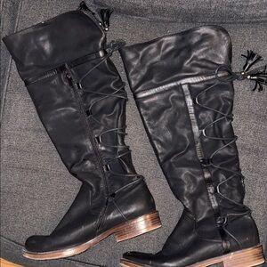 Black Leather Knee-High Boots